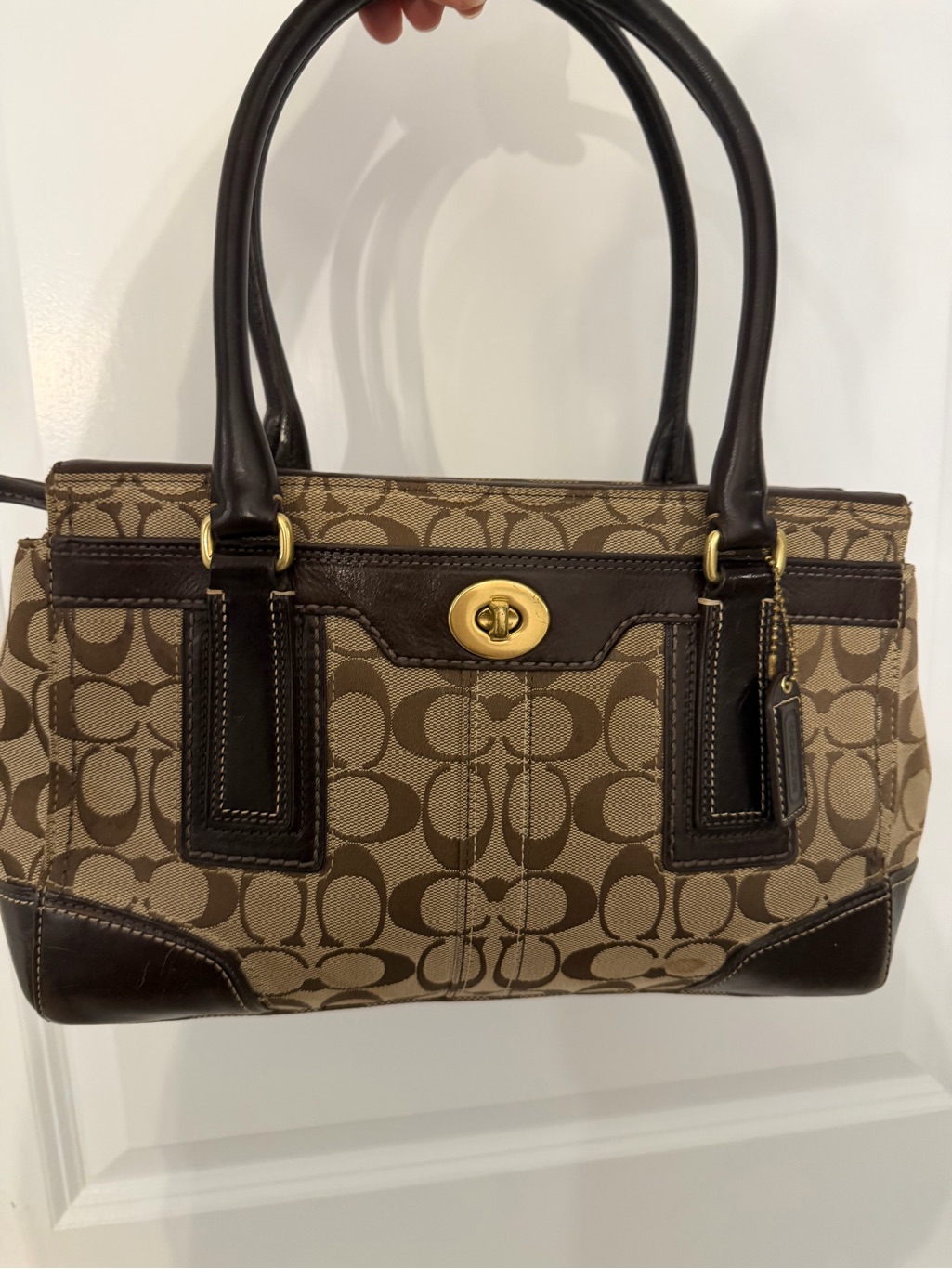 Coach Brown Signature Canvas Satchel With Dark Brown Leather Trim